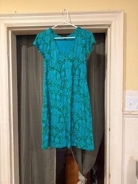 Women's Banana Republic Teal Paisley V-Neck Casual Dress